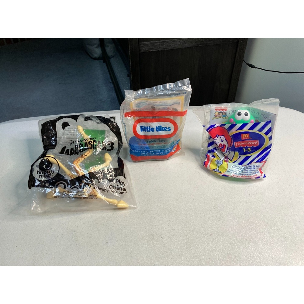 Vintage McDonalds Happy Meal Burger King Lot of 3 Toys In Packaging Madagascar